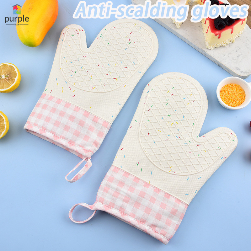Găng tay silicon chống bỏng chịu nhiệt - Găng tay dày chống trượt thiết kế ca rô cho lò nướng Lò vi sóng Sử dụng