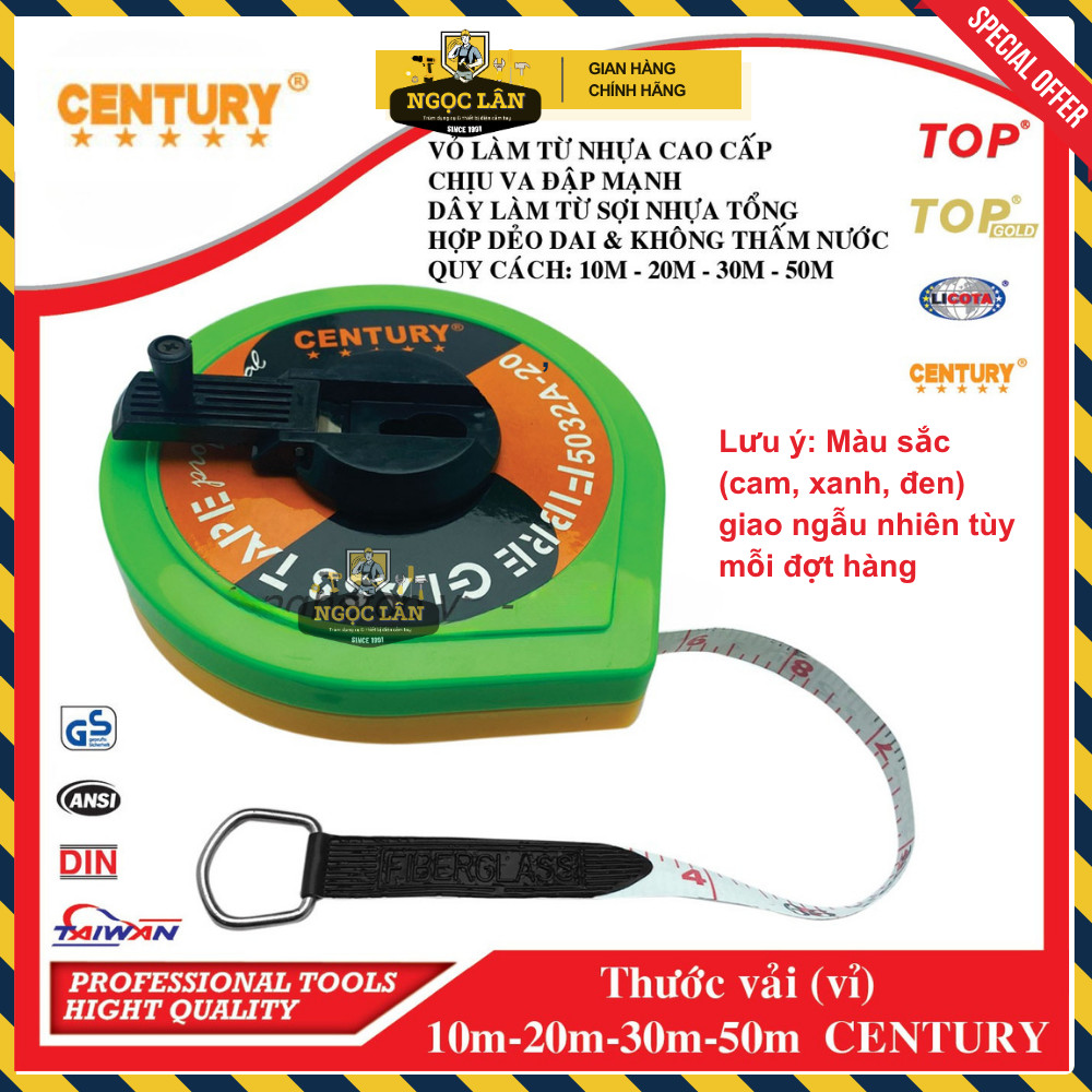 [Chính hãng] Thước vải cuộn, thước mét cuộn Century 10m, 20m, 30m, 50m đo đạc xây dựng, đất đai