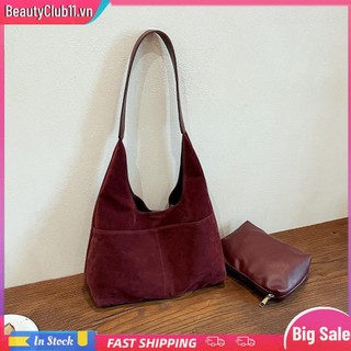 2 Chiếc Nữ Da Lộn Slouchy Hobo w / Túi Xách Tote Nhiều Túi Cho Du Lịch