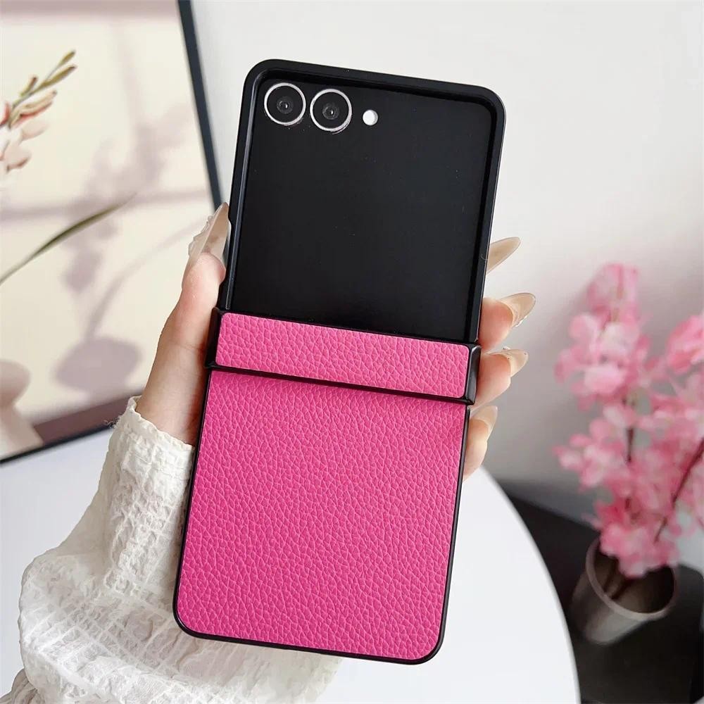 Da Sang Trọng Vỏ Cứng Bản Lề Vỏ Bảo Vệ Ốp Lưng Điện Thoại Samsung Galaxy Z Flip 7 6 5 4 3 Flip7 Flip6 Flip5 Flip4 Flip3 5G