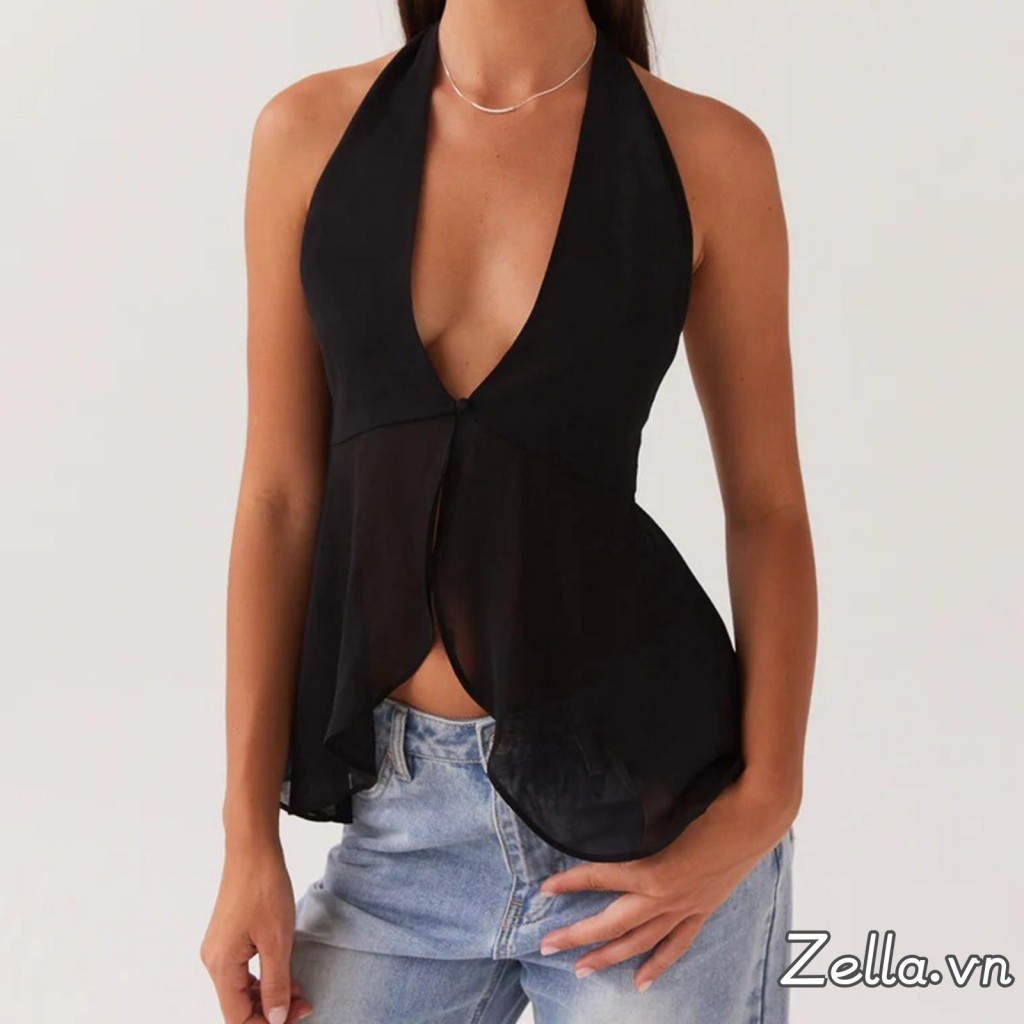 Áo Tank Nữ Mùa Hè Màu Trơn Cổ Chữ V Sâu Thắt Dây Cổ Áo Vest Thường Ngày