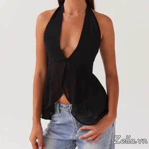 Áo Tank Nữ Mùa Hè Màu Trơn Cổ Chữ V Sâu Thắt Dây Cổ Áo Vest Thường Ngày