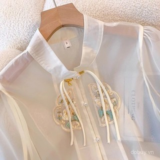 Áo Barong Hiện Đại Phối Thêu Cổ Voan, Phong Cách Châu Á - Anti-Sun Summer Jacket