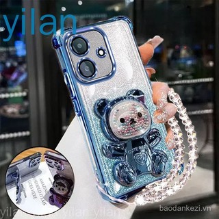 Ốp điện thoại chống sốc cho OPPO A3 A3X 4g A3 pro bốn góc chống rơi dễ thương 3D đầy màu sắc giá đỡ gấu khung vỏ vòng tay pha lê Vỏ mềm 5LII