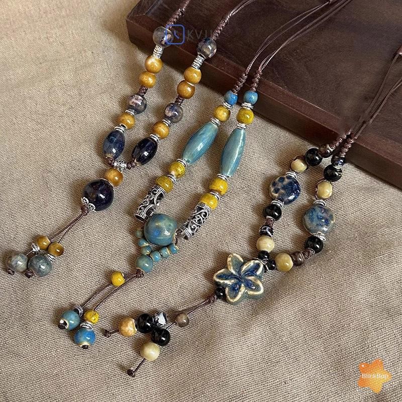 Vòng cổ gốm phong cách boho với dây điều chỉnh linh hoạt