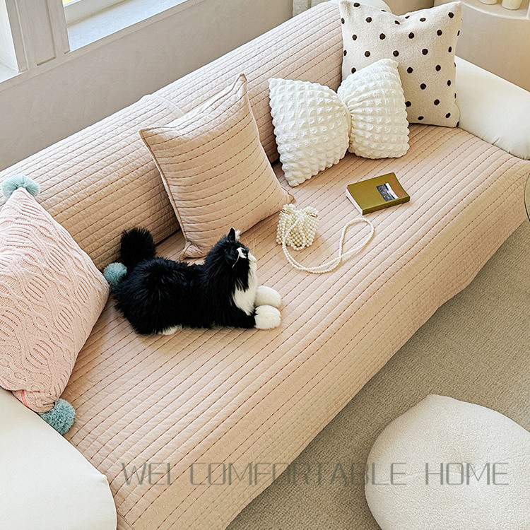 Rửa Nguyên Chất Cotton Sọc Chống Trơn Trượt Đệm Ghế Sofa Kết Hợp Hình Chữ L Đệm Sofa Vỏ Khăn Cotton Nguyên Chất Đệm