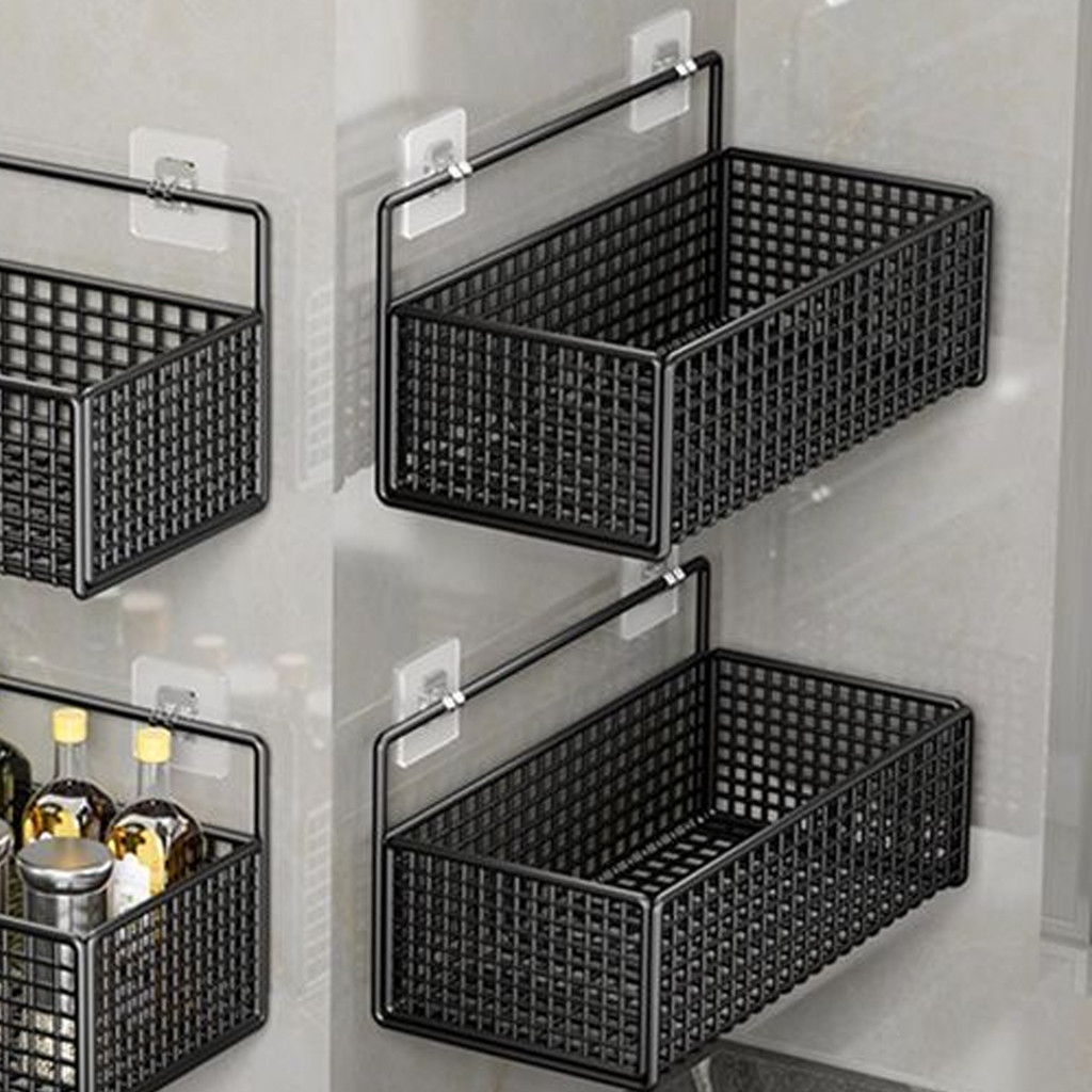 [H & L] Kệ phòng tắm lắp đặt không dấu vết - Lưu trữ treo tường bằng sắt, Không cần dụng cụ sắp xếp không gian cho đồ vệ sinh / gia vị, Giải pháp trang trí nhà màu đen / trắng