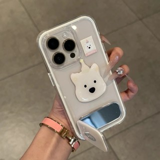 Hoạt Hình Dễ Thương Chó Con Heo Hồng Gương Đứng Giá Đỡ Ốp Lưng Điện Thoại iPhone 16 Pro Max 15Promax 12 13 14 Pro Max 15Plus 17Promax Chống Sốc Trong Suốt Acrylic Di Động