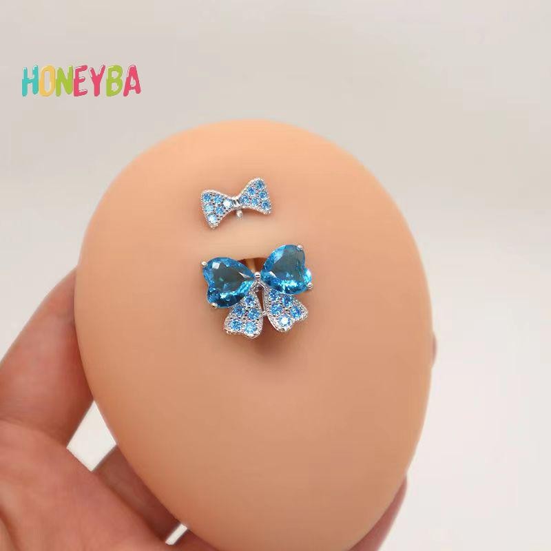 < Honeyba > Zircon Nơ Pha Lê Bụng Nút Nhẫn Xuyên Rốn Nhẫn Trang Sức Cơ Thể Cho Nữ Thời Trang Body Piercing Trang Sức
