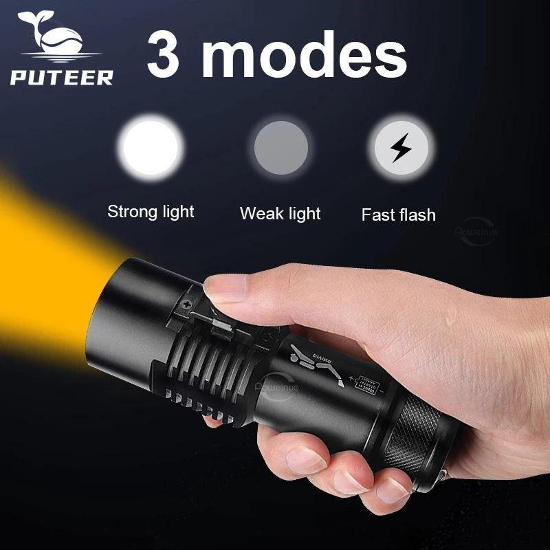Đèn pin lặn LED trắng và vàng, chiếu sáng mạnh mẽ, chống nước chuẩn IPX8