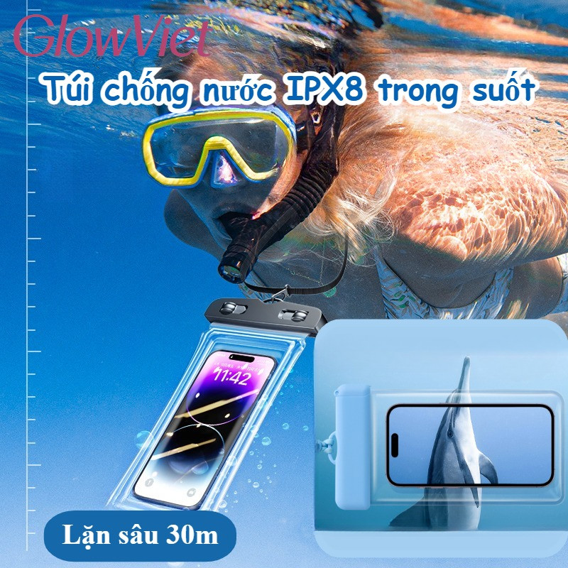 Túi chống nước IPX8 trong suốt, cảm ứng nhạy, nhận diện Face ID/Vân tay, Lý tưởng đi biển, bơi lội