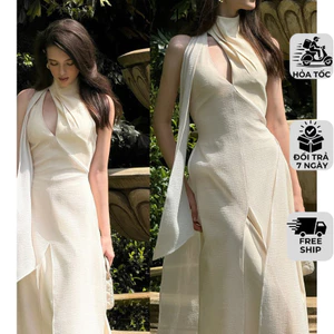Đầm Lụa Dài Tứ Thân Dự Tiệc NV686 Váy Lụa Dài Tứ Thân Cách Tân Cổ Yếm Sang Trọng
