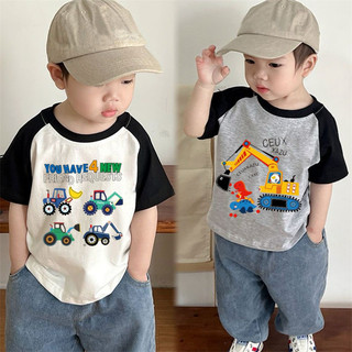 Mùa Hè Cotton Nguyên Chất Bé Trai Màu Sắc Tương Phản Áo Thun Tay Ngắn Trẻ Em Hoạt Hình In Hình Cho Bé Trung Nhỏ Trẻ Em Nửa Tay Top