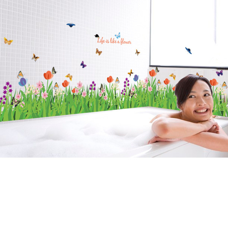 SK9057 Zhonglan Hoa Cỏ Bướm Đế Phòng Khách Trang Trí Phòng Tắm Phẳng Tự Dính Chống Thấm Nước Có Thể Tháo Rời Dán Tường