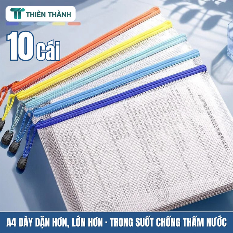 Túi Đựng Giấy Tờ A4 Trong Suốt - Túi Lưới Chống Thấm Nước Kèm Khóa Kéo, Tiện Lợi Lưu Trữ Tài Liệu, Hồ Sơ