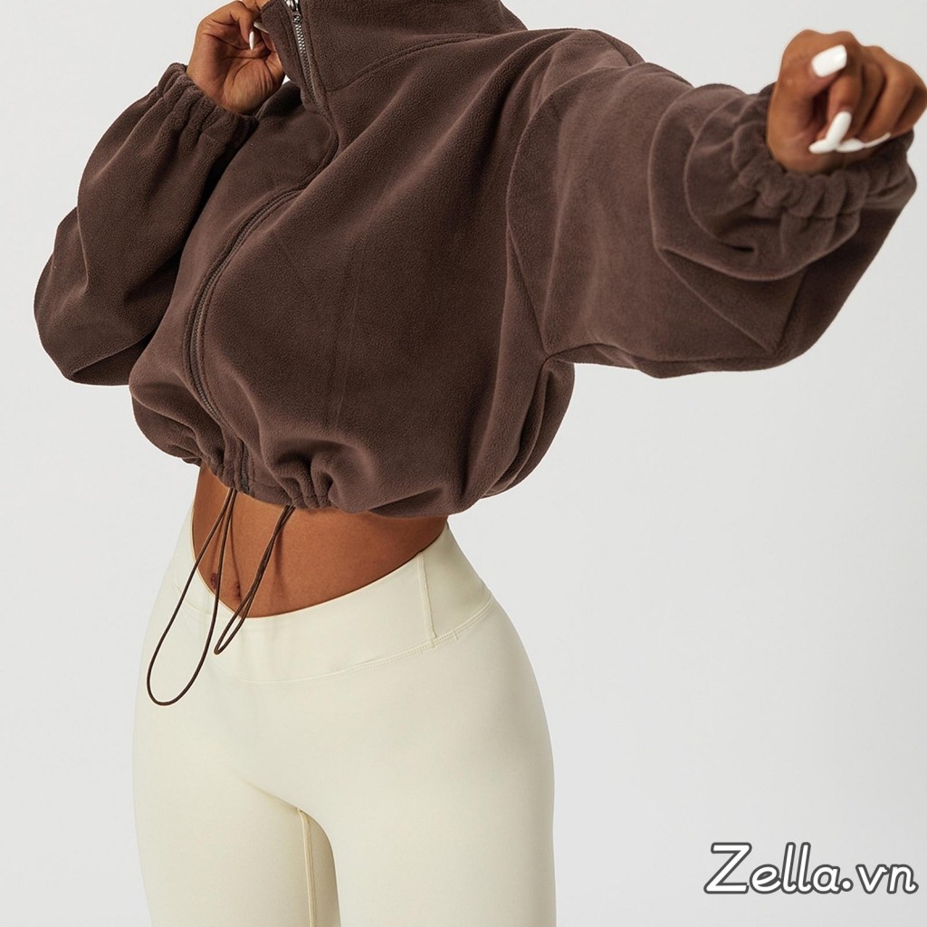 Áo khoác lông cừu nữ dáng dài tay, có cổ, zipper - Thời trang thu đông