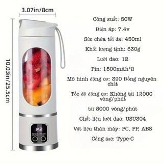Tố Tích Dây Đa Đá 450ml Điện Cầm Không chất lượng cao Sinh Bào Xay Năng Tay Máy sạc nhanh tiện lợi kháng khuẩn 99%
