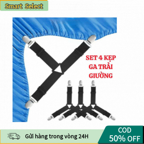 【COD】4 Kẹp Giữ Ga Giường Chống Tuột – Dây Buộc Đàn Hồi Cố Định Drap Nệm Tiện Lợi