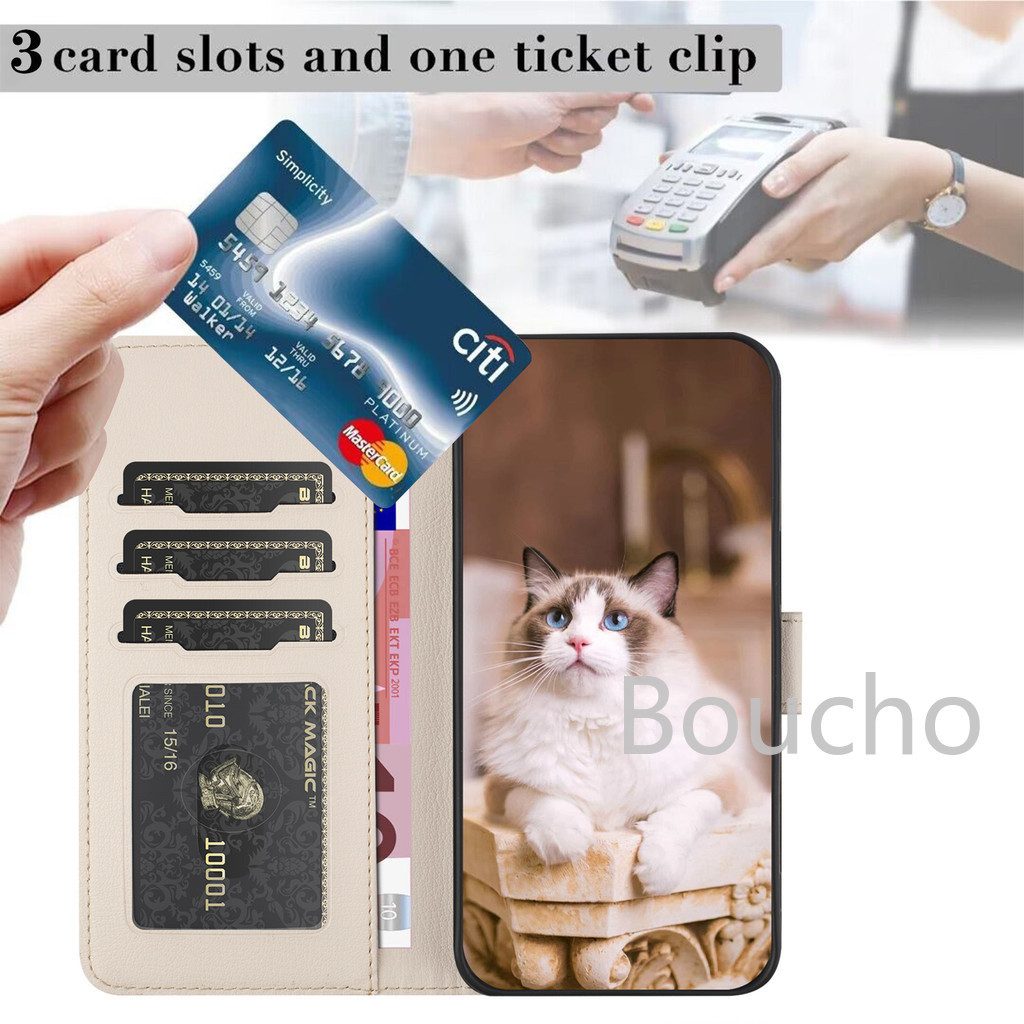 Dành Cho iPhone 16e 16 15 14 Plus 13 12 11 Pro Max Ví Da Mèo Dễ Thương Bảo Vệ Ốp Lưng Điện Thoại Có Khe Cắm Thẻ Giá Đỡ