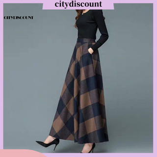 Túi bên eo, váy maxi chữ A cổ điển plus size với họa tiết kẻ sọc và viền lớn, cạp cao