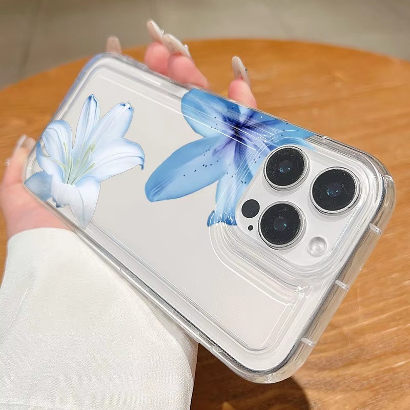 Ốp Lưng Cho iPhone 16 15 14 17 13 12 11 Pro Max 16e Cho iPhone XS Max X XR 8 7 Plus SE2020 2022 Hoa Mùa Hè Xanh Lily Trong Suốt Chống Sốc Bìa Mềm