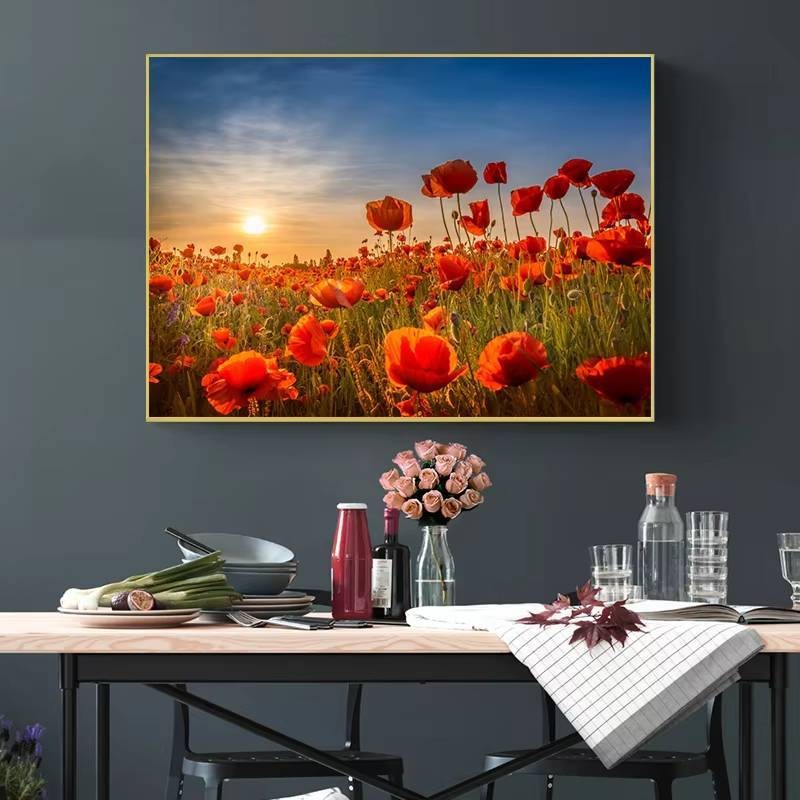 Cánh đồng hoa hướng dương cổ điển lúc hoàng hôn. Sun. Poster phong cảnh nông thôn. Tranh canvas nghệ thuật. Bức tranh tường. Hình ảnh phòng khách. Trang trí nội thất