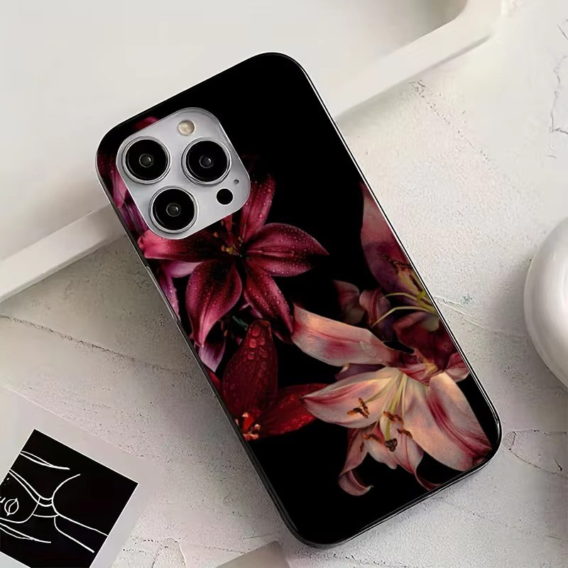 Ốp Điện Thoại Hoa Lily Màu Đỏ Thanh Lịch Cho iPhone 16E 16 15 14 13 12 11 Pro Max XS XR X 7 8 Plus SE2 TPU Chống Sốc Mềm