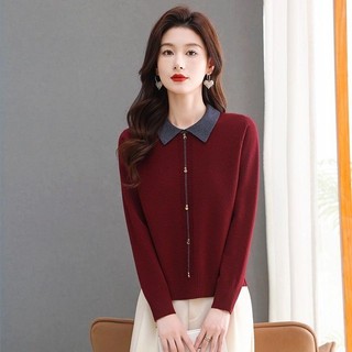 Áo Len Polo Dệt Kim Cho Nữ, Thu Đông Phong Cách Hàn Quốc