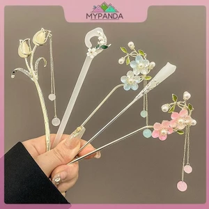 Kẹp tóc thủ công phong cách Trung Quốc cổ điển có hoa và hình dạng - phụ kiện trang sức cổ điển.