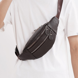 Túi đeo thắt lưng da thật bò lớp đầu tiên, đa năng nam, phong cách retro, túi ngực thể thao thời trang