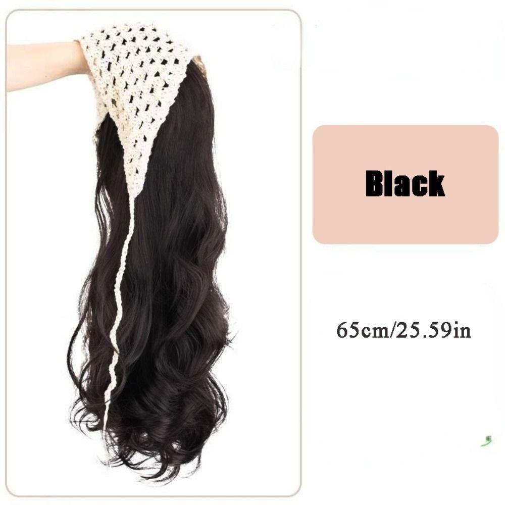 Băng đô giả tích hợp CORALTIDE, Khăn trùm đầu hình tam giác 65CM, Dệt kim rỗng Phong cách trang trại tóc thẳng dài