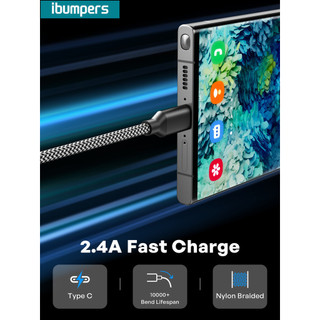 Ibumpers 2.4A Dây truyền dữ liệu cáp USB sang C sạc nhanh cho Android Iphone 15