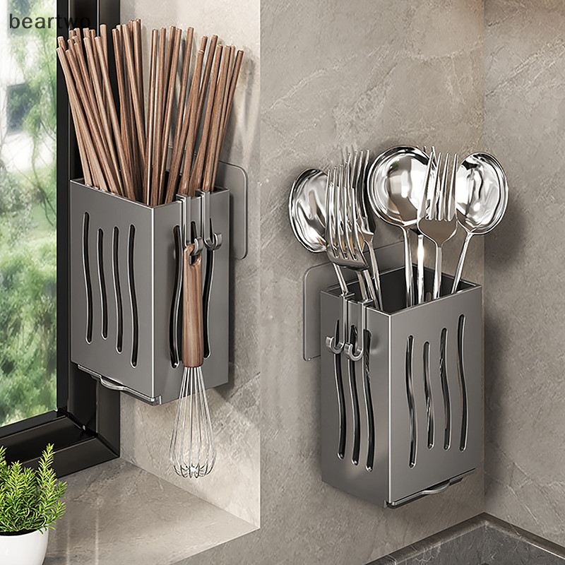 < Beartwo > Giá đỡ dao kéo nhà bếp 1 miếng, Hộp đựng dao kéo treo tường hoặc tự do, nhựa đẹp