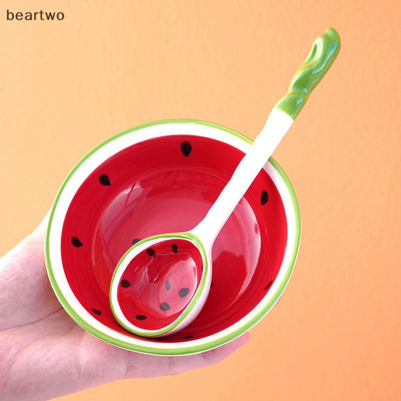 < Beartwo > Muỗng hình dưa hấu dâu đáng yêu Muỗng gốm ngũ cốc Thìa súp Ramen Hoa văn trái cây Phục vụ Bát thìa đẹp