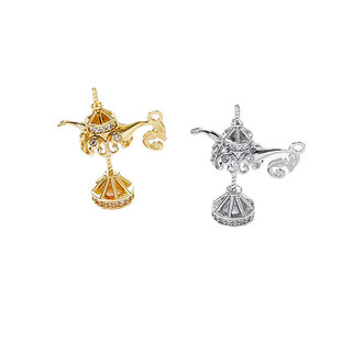 Mạ Đồng Thật Màu Vàng Bảo Quản Ngọc Trai Trống Giá Đỡ Aladdin Đèn Ma Thuật Mặt Dây Chuyền diy Handmade Trang Sức Tự Chế Pin Phụ Kiện