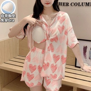 Pad Bộ Đồ Ngủ Nữ Mùa Hè Tay Ngắn Hoạt Hình Nữ Cardigan Rời Kích Thước Lớn Bộ Quần Áo Gia Đình