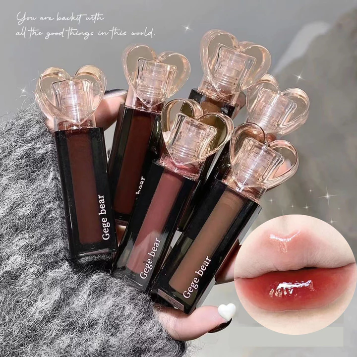 Son tint bóng,Son Kem Lì GEGE BEAR Bóng Màu Nude Nhạt Mềm Mượt Nuôi Dưỡng Môi Chống Thấm Nước/Son kem dưỡng ẩm kháng nước lâu trôi