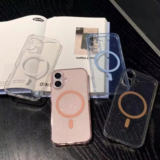 [JLK] Luxury Glitter Magnetic Transparent Soft Phone Case for iPhone 13 14 15 16 Pro Max Plus Clear Bumper Chic Cases Cover