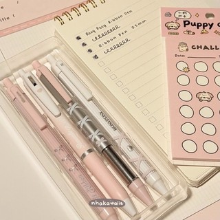 Set bút bi gel đen nơ Rosy Posy Ribbon 4 cây ngòi 0.5mm 0.38mm