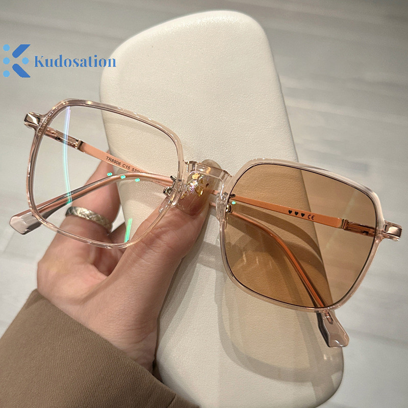 Kudosation Siêu Nhẹ Vuông Photochromic Kính Dành Cho Nữ Vintage Chống Ánh Sáng Xanh Đổi Trà Kính Mát Kính Mắt