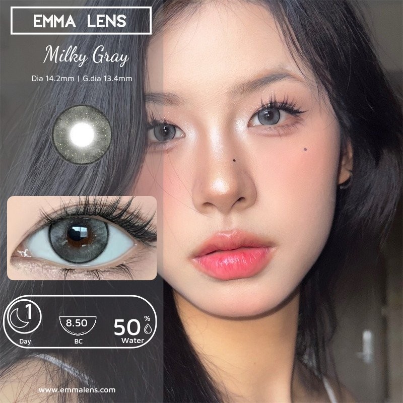 Lens 1 Ngày Milky Gray | Lens 1 Day Xám Đen Mix Nhũ | Emma Lens