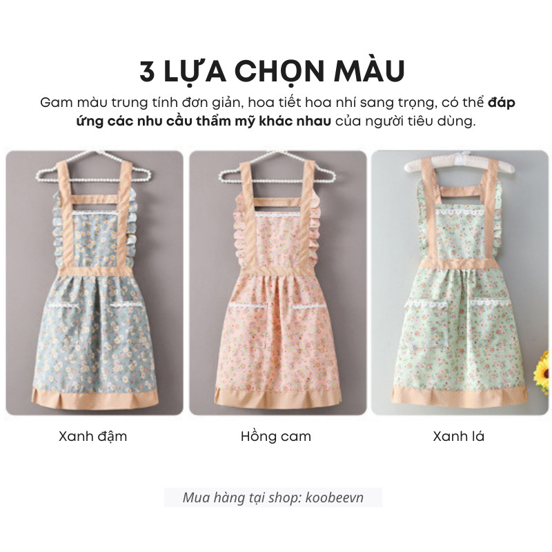 Tạp dề nấu ăn nữ KooBee vải canvas hoạ tiết hoa nhí thắt lưng thoáng khí phong cách Vintage công chúa Hàn Quốc | 147