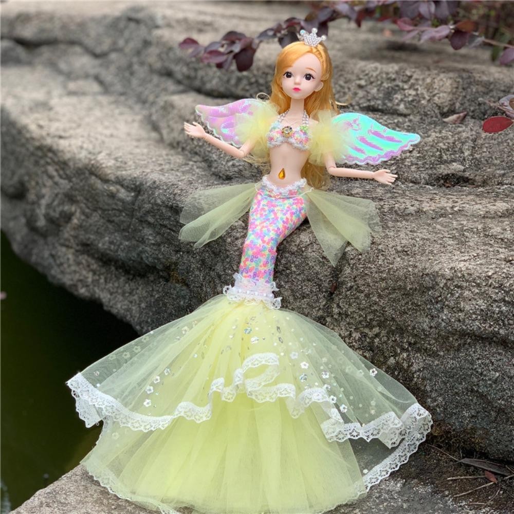 Búp bê nàng tiên cá CHEESELY, Đồ chơi trang điểm đa khớp 45cm, Trang phục hợp thời trang Cánh cổ tích với Váy đuôi cá đính cườm Quà tặng đồ chơi cô gái