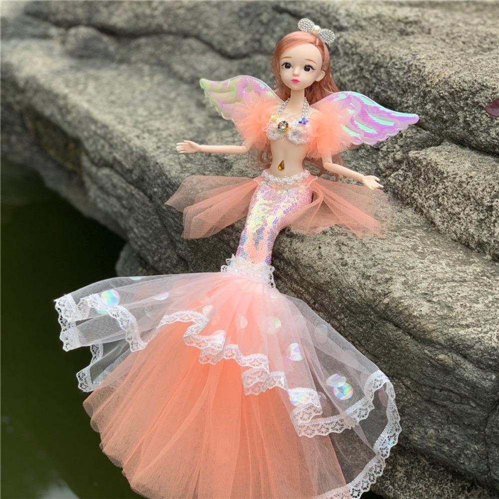 Búp bê nàng tiên cá HAPPYNOOK, Đồ chơi trang điểm đa khớp thủ công DIY, 2024 Cánh cổ tích Dress Up với Váy đuôi cá đính cườm Phụ kiện nhà búp bê Quà tặng