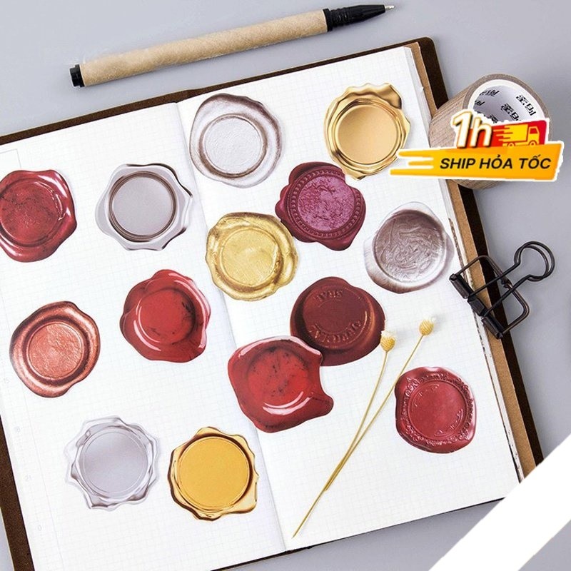 Bộ 45 sticker con dấu sáp STI08, nhãn dán hình dấu sáp chảy trang trí ...