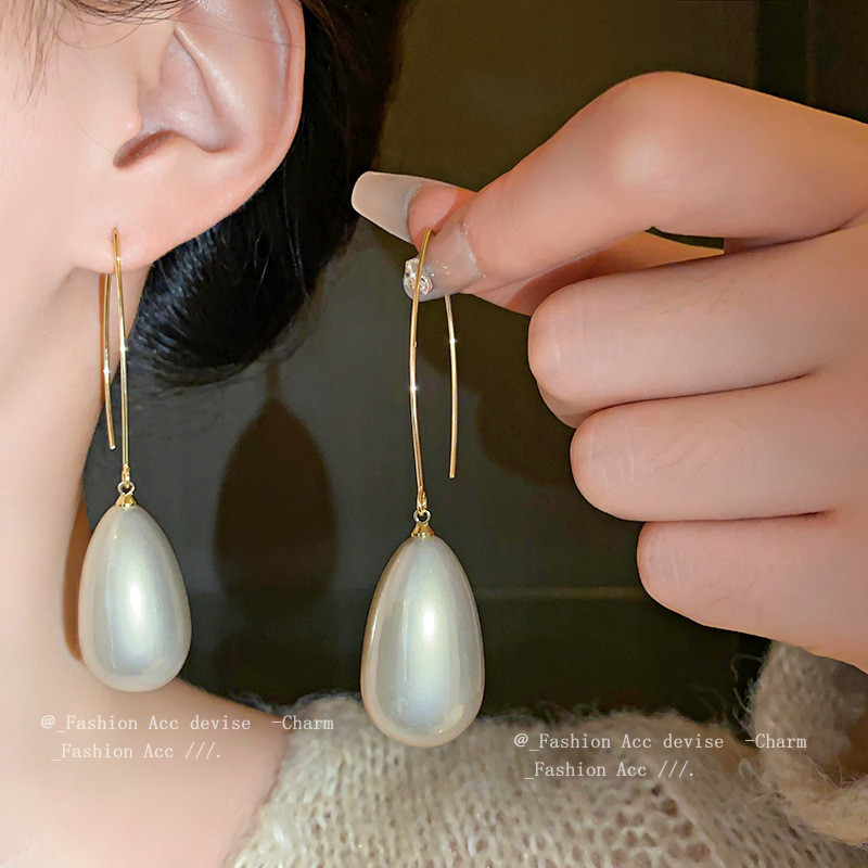 Pháp hình học thả ngọc trai bông tai thời trang retro khí chất móc tai mới cảm giác cao cấp phù hợp với bông tai bán buôn nữ