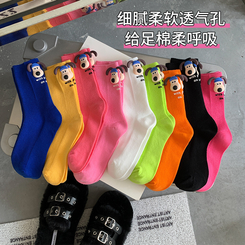 Tất Nữ Nhiều Màu Sắc Cotton Giữa Ống Hoạt Hình ins Phong Cách