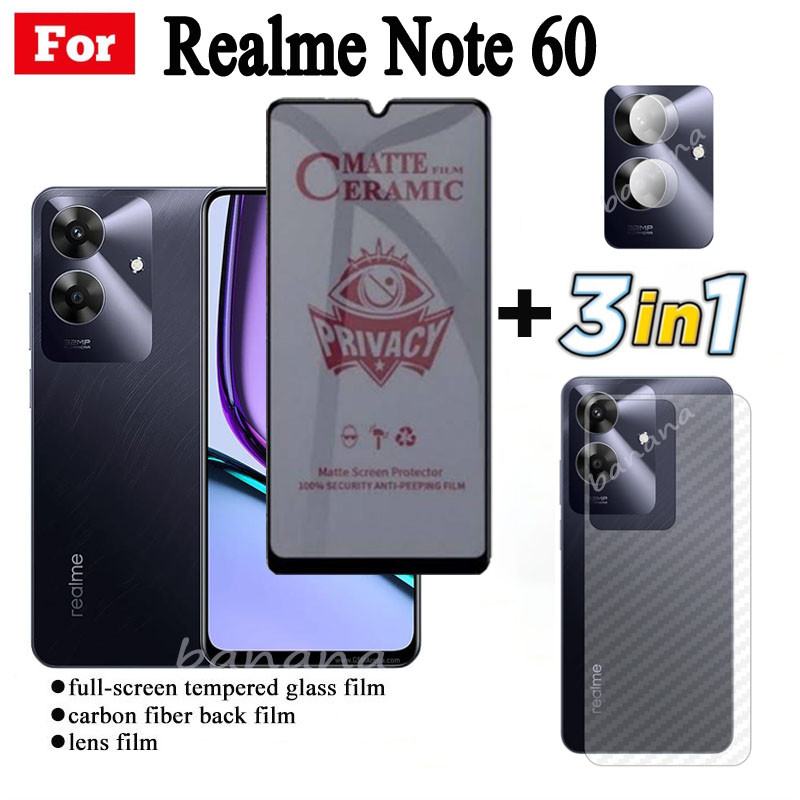 3 TRONG 1 Realme Note 60 Phim gốm chống gián điệp riêng tư cho Realme Note60 Note 50 Ống kính máy ảnh Kính bảo vệ màn hình và phim mặt sau