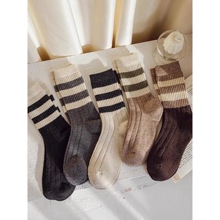 Bộ 10 Đôi Tất Nữ Cổ Cao Vintage Phối Kẻ Tone Nâu Mẫu Mới Siêu Hot Phong Cách Hàn (mix màu) - Women