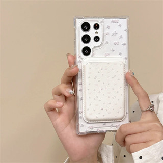 Nơ nữ tính dễ thương Ví trắng đáng yêu Vỏ chống sốc trong suốt cho Samsung s22 s22plus ultra Case Girly S23 S23Plus s23fe s24 s24plus s24ultra Ốp điện thoại